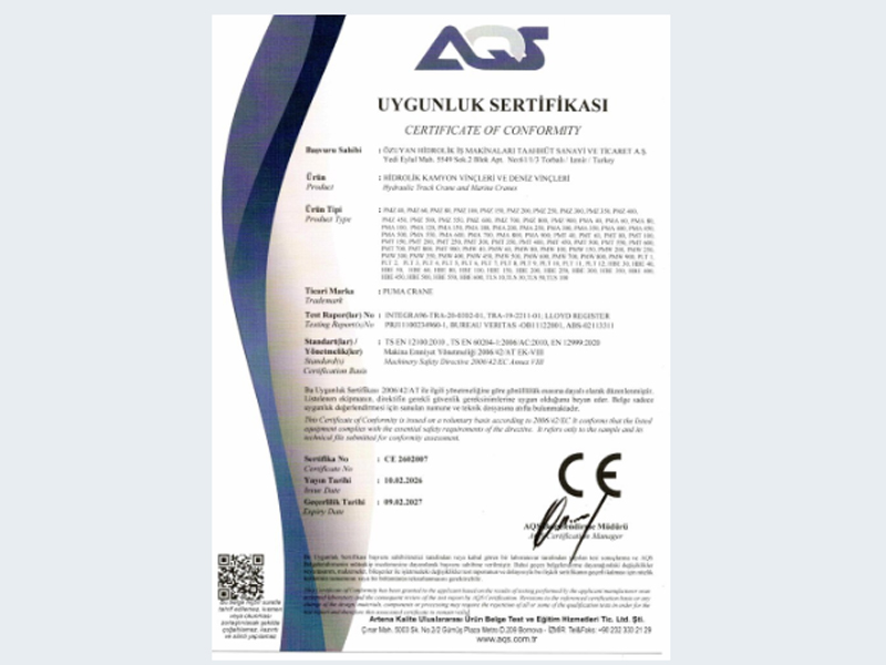 Özuyan Hidrolik CE Certificate